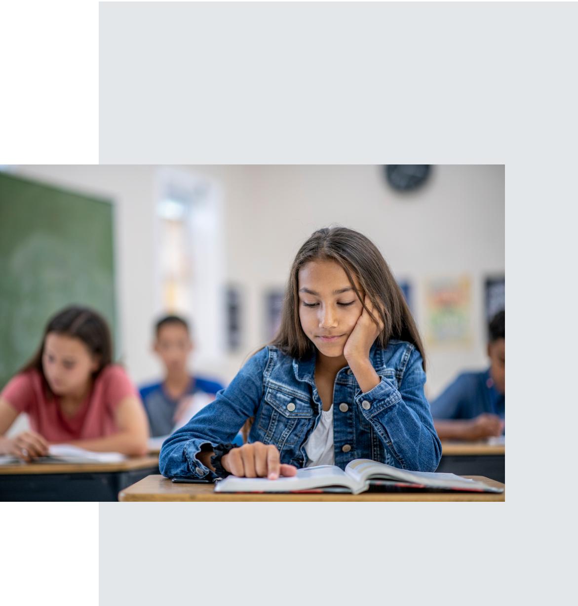 student reading in classroom